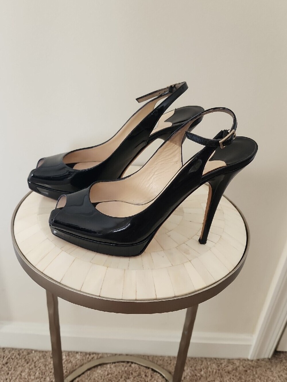 Jimmy Choo Black Patent Leather Peep-Toe Slingbacks - Picture 5 of 6